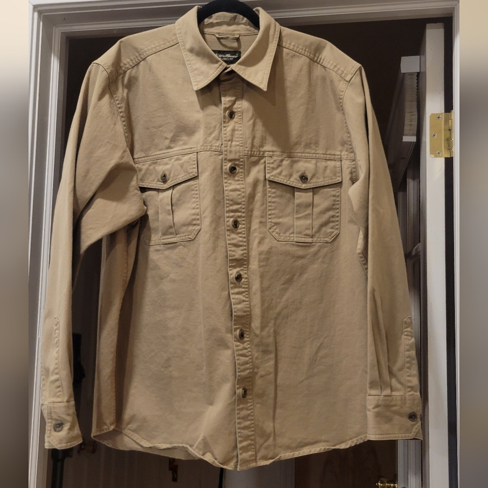 Eddie Bauer RELAXED FIT Elkborn Canvas Cargo Shirt Size L